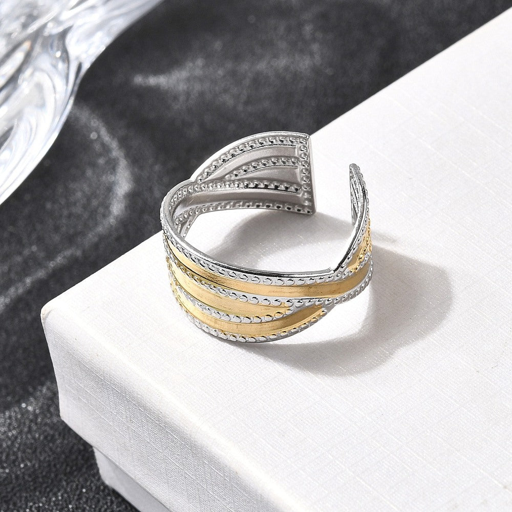 Anillo Doble Tono Curvas