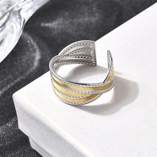 Anillo Doble Tono Curvas