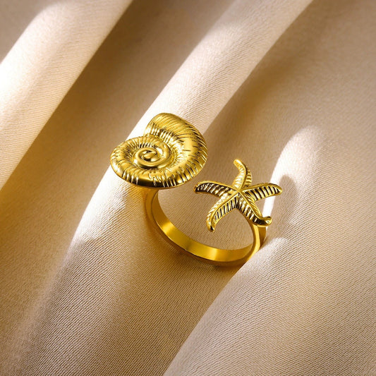 Anillo Estrella de Mar Concha Espiral